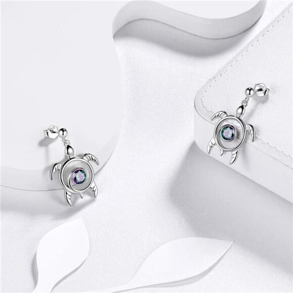 Silver Turtle Earrings Aurora Tears Set Celtic Spiral 925 Sterling Silver - Picture 1 of 7